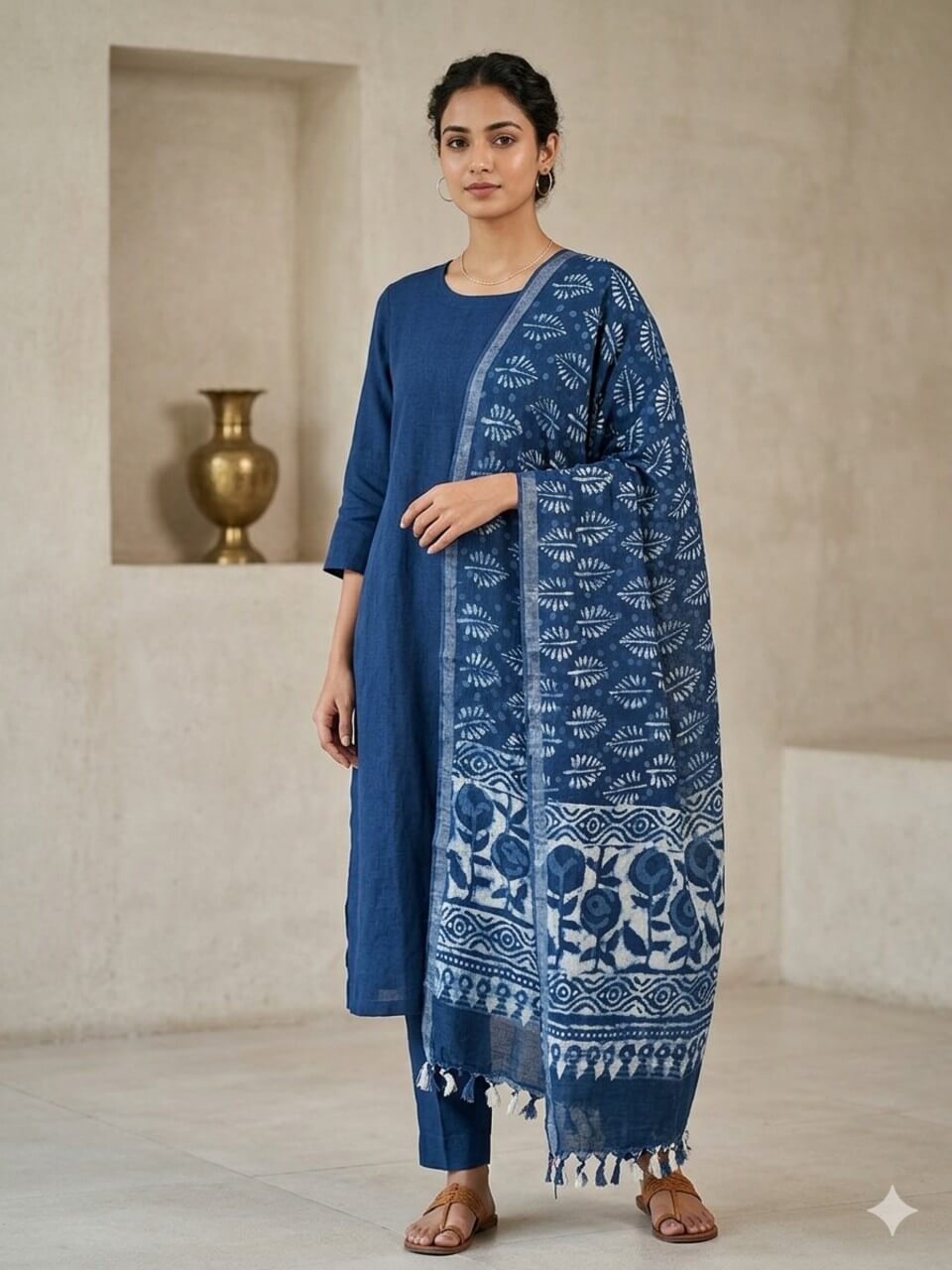 Cotton Linen Dupatta- Blue