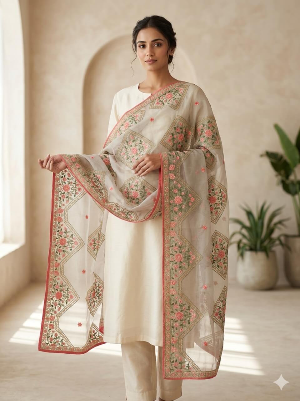 Organza Dupatta- Embroidered