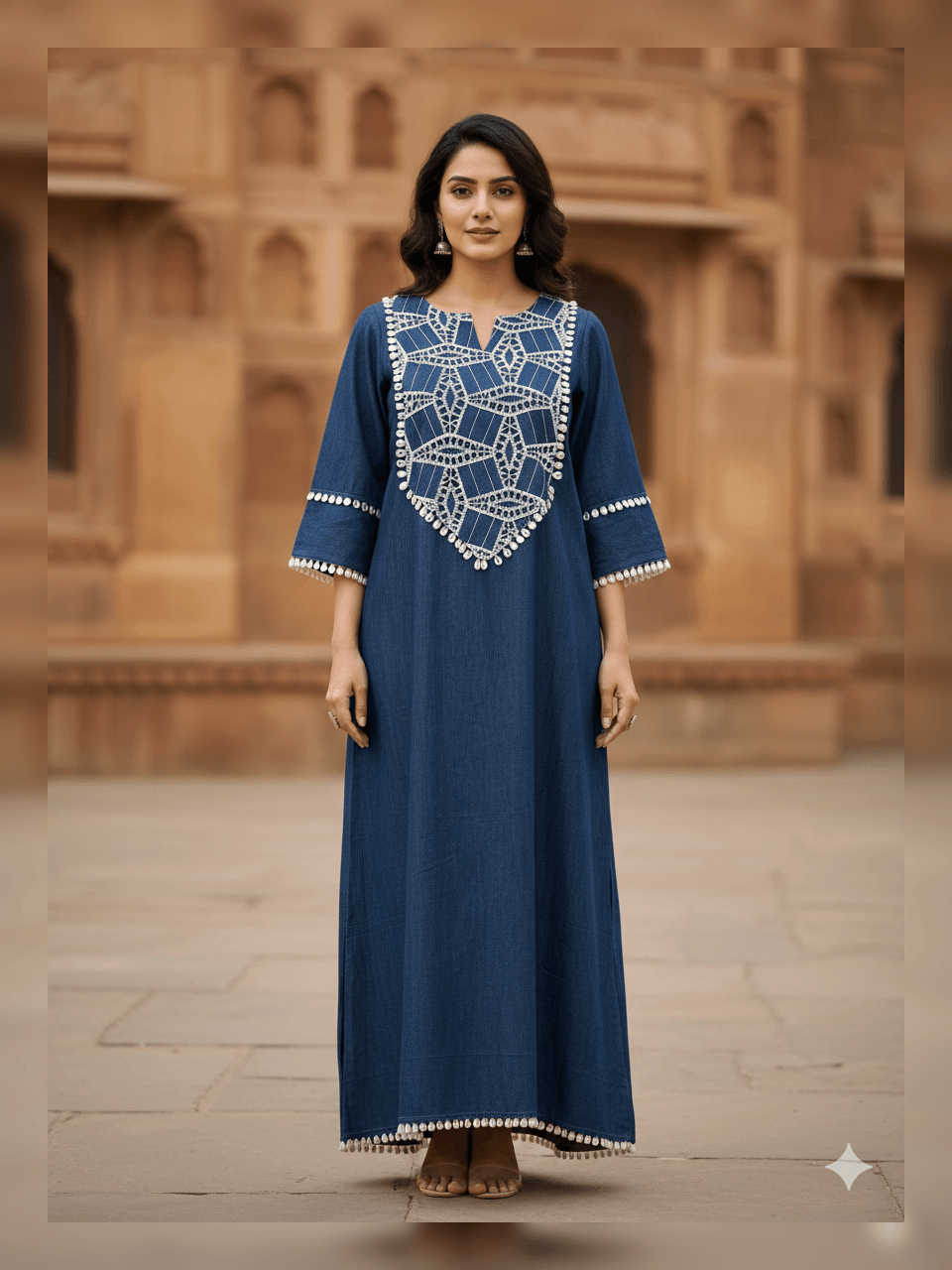 Denim Dress- Mirror Work