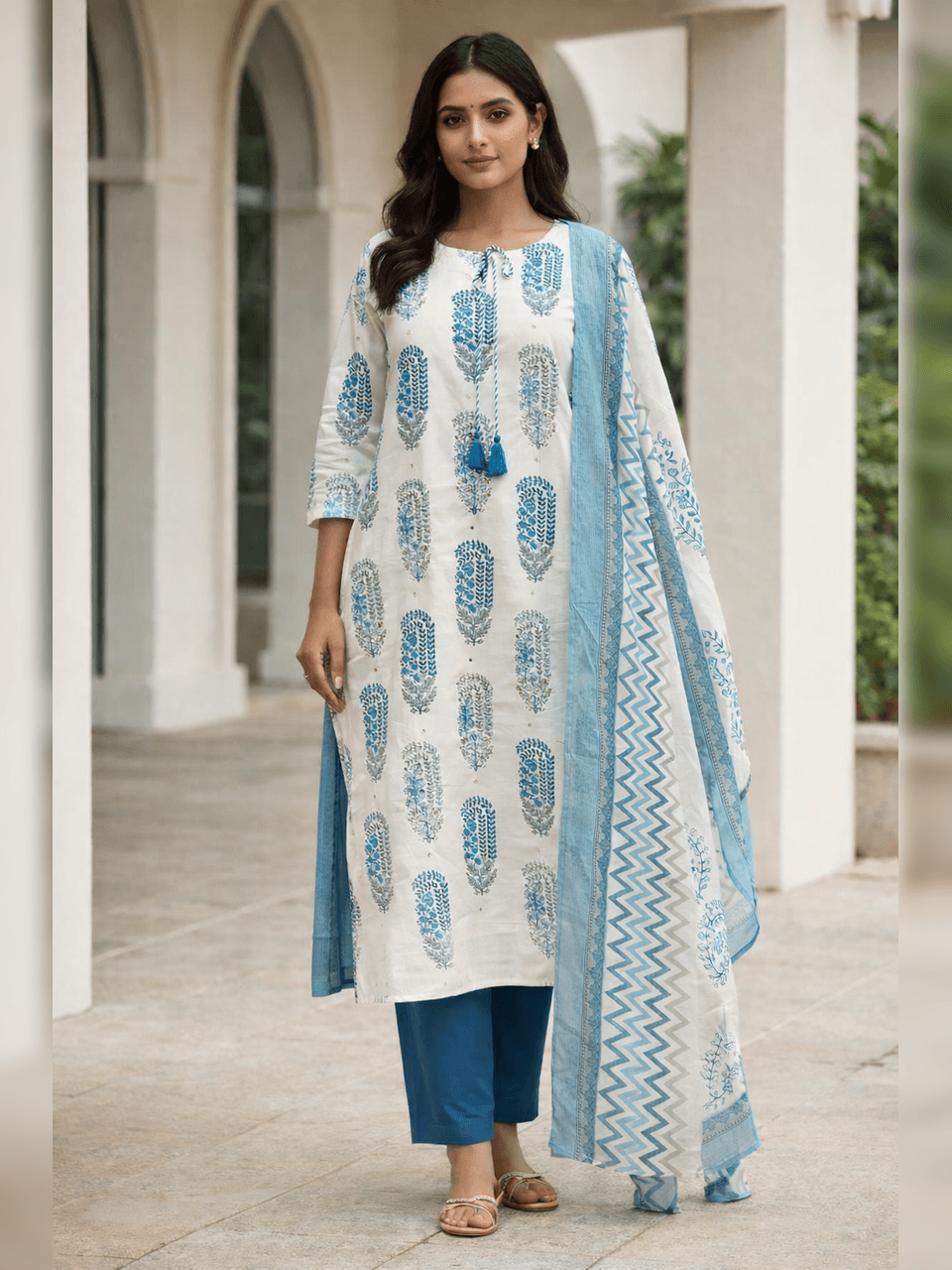 Azure Cotton Kurta Set- Blue
