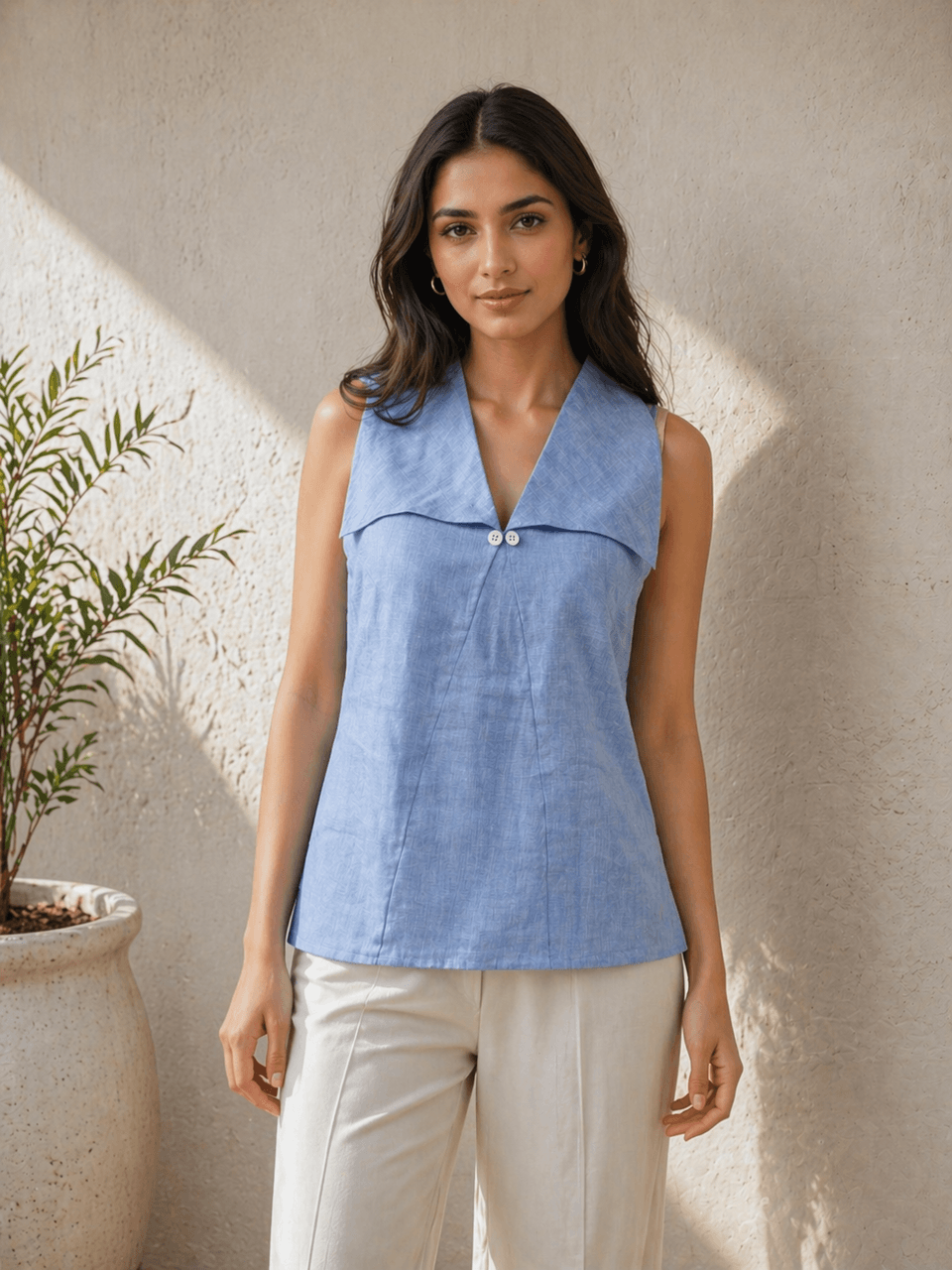 Linen Top - Blue