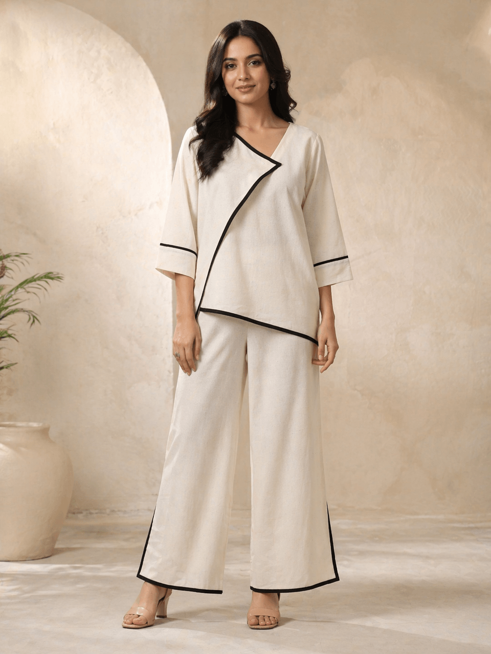 Flax Co-ord Set - Black & Cream
