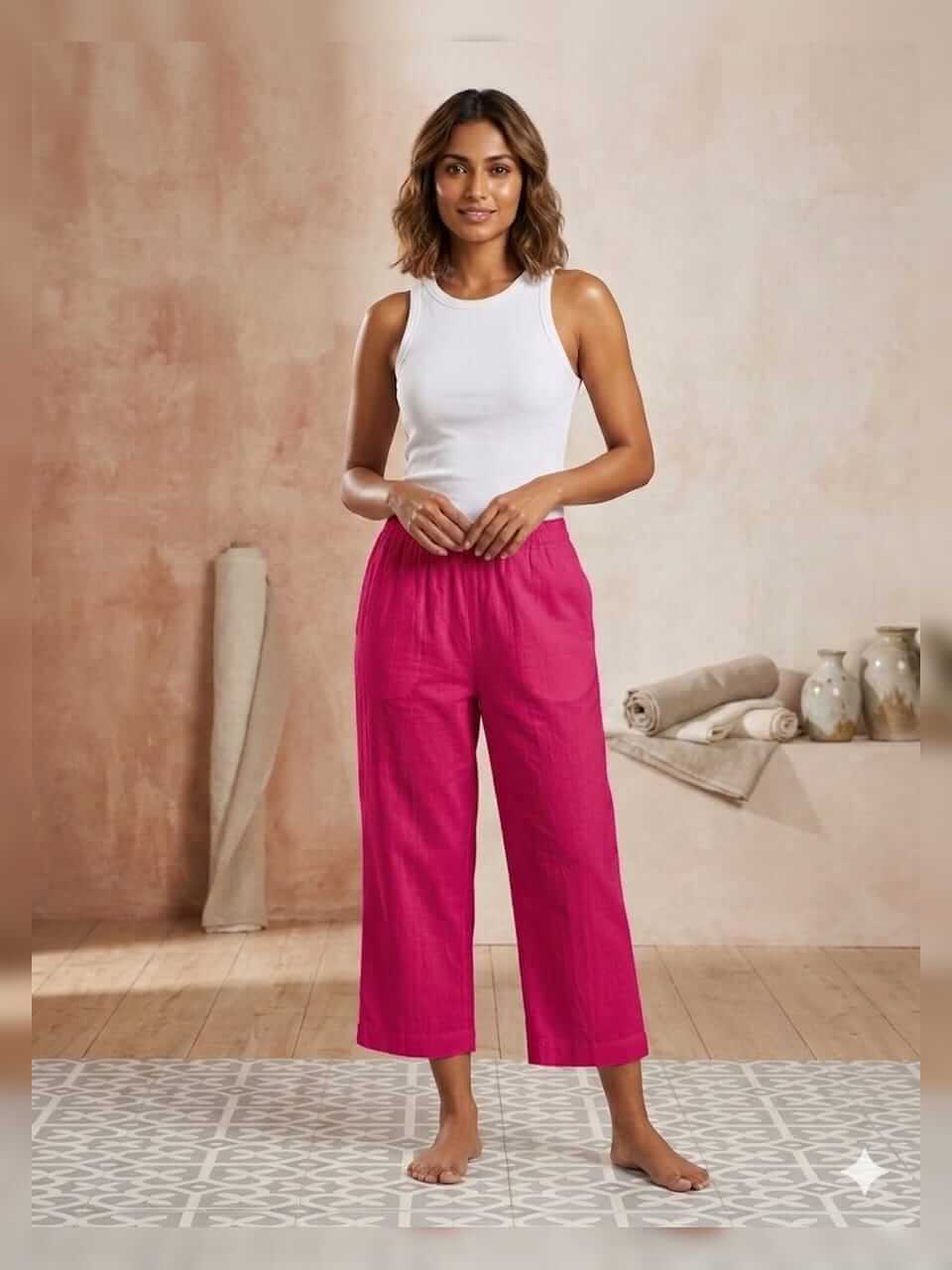 Cotton Culotte Pant - Hot Pink