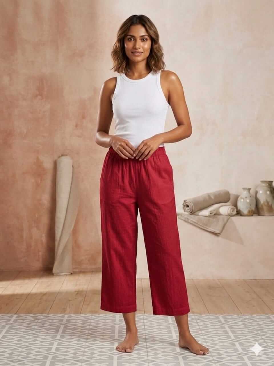 Cotton Culotte Pant - Maroon