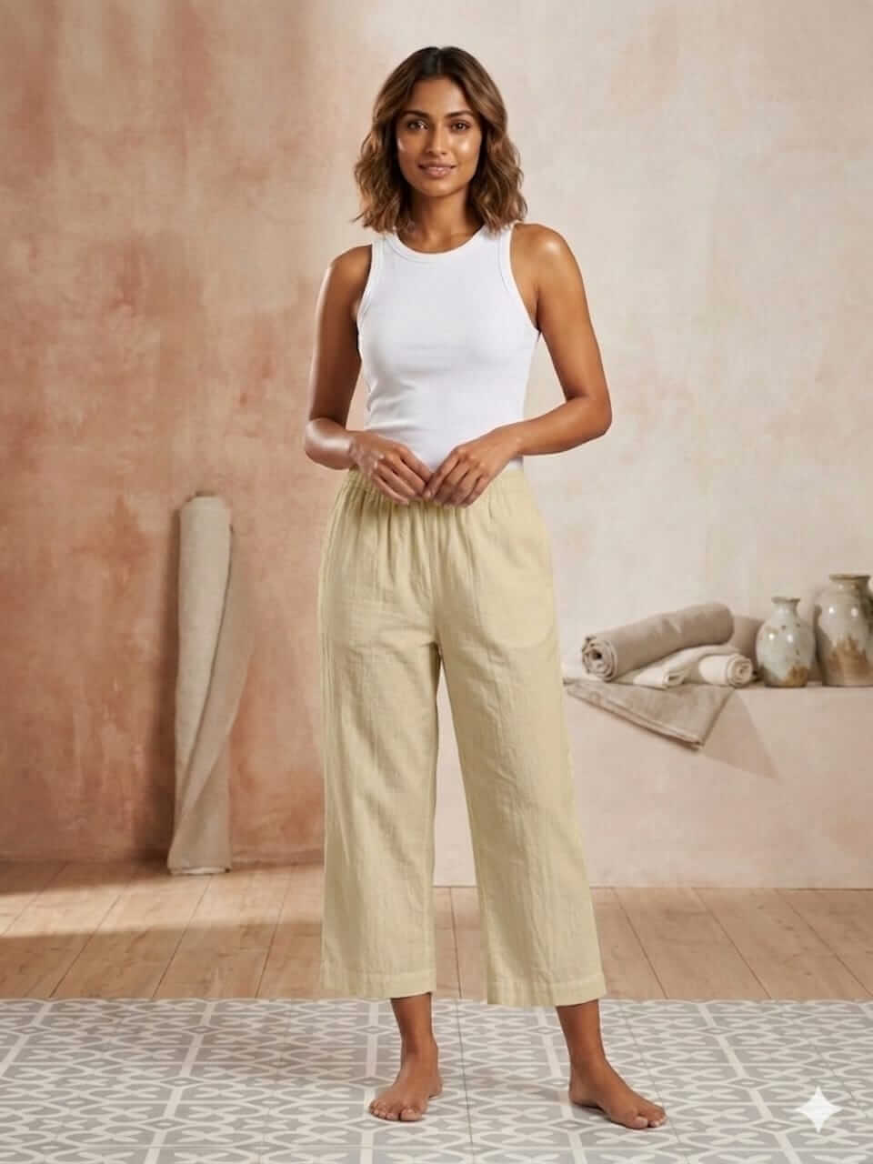 Cotton Culotte Pants- Beige