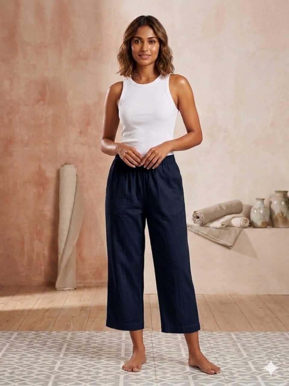 Cotton Culotte Pants - Navy Blue