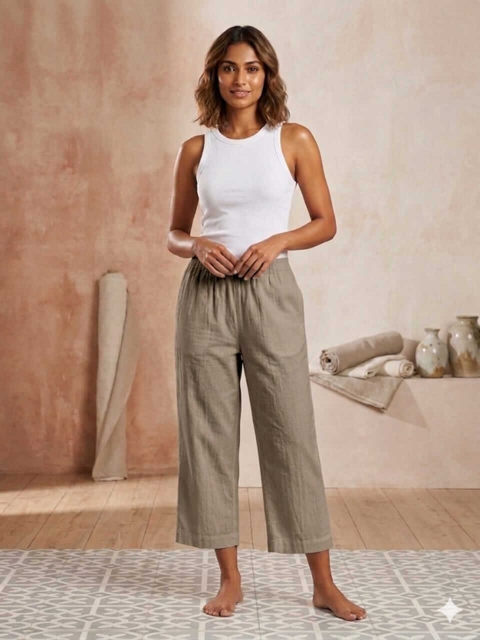 Cotton Culotte Pants - Sage Green