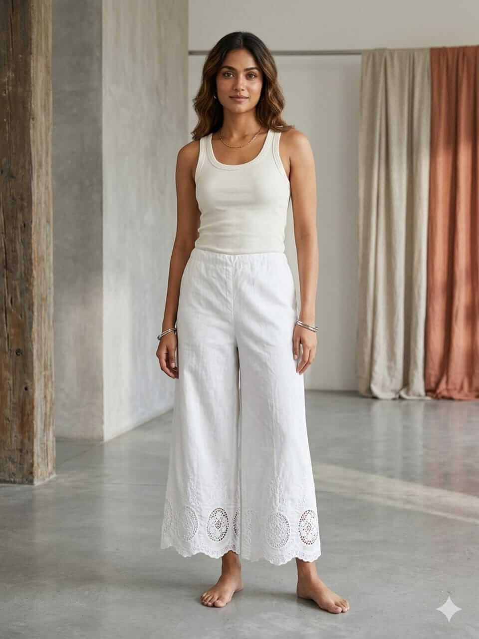 Wide Leg Cotton Pant - White
