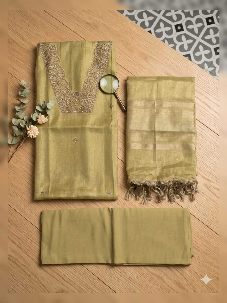 Tissue Dress Material - Green