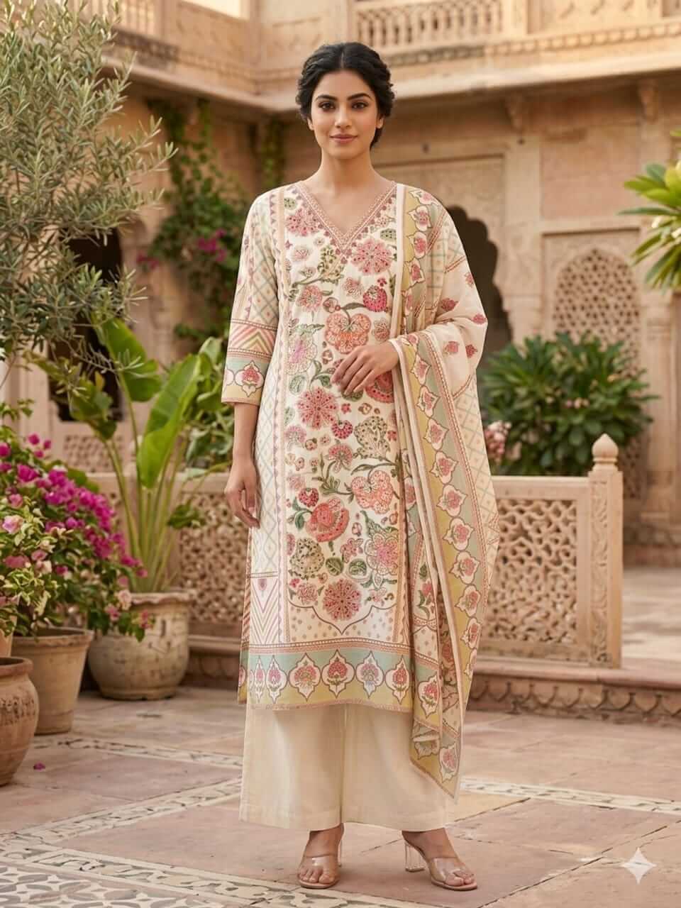 Cotton Kurta Set- Cream