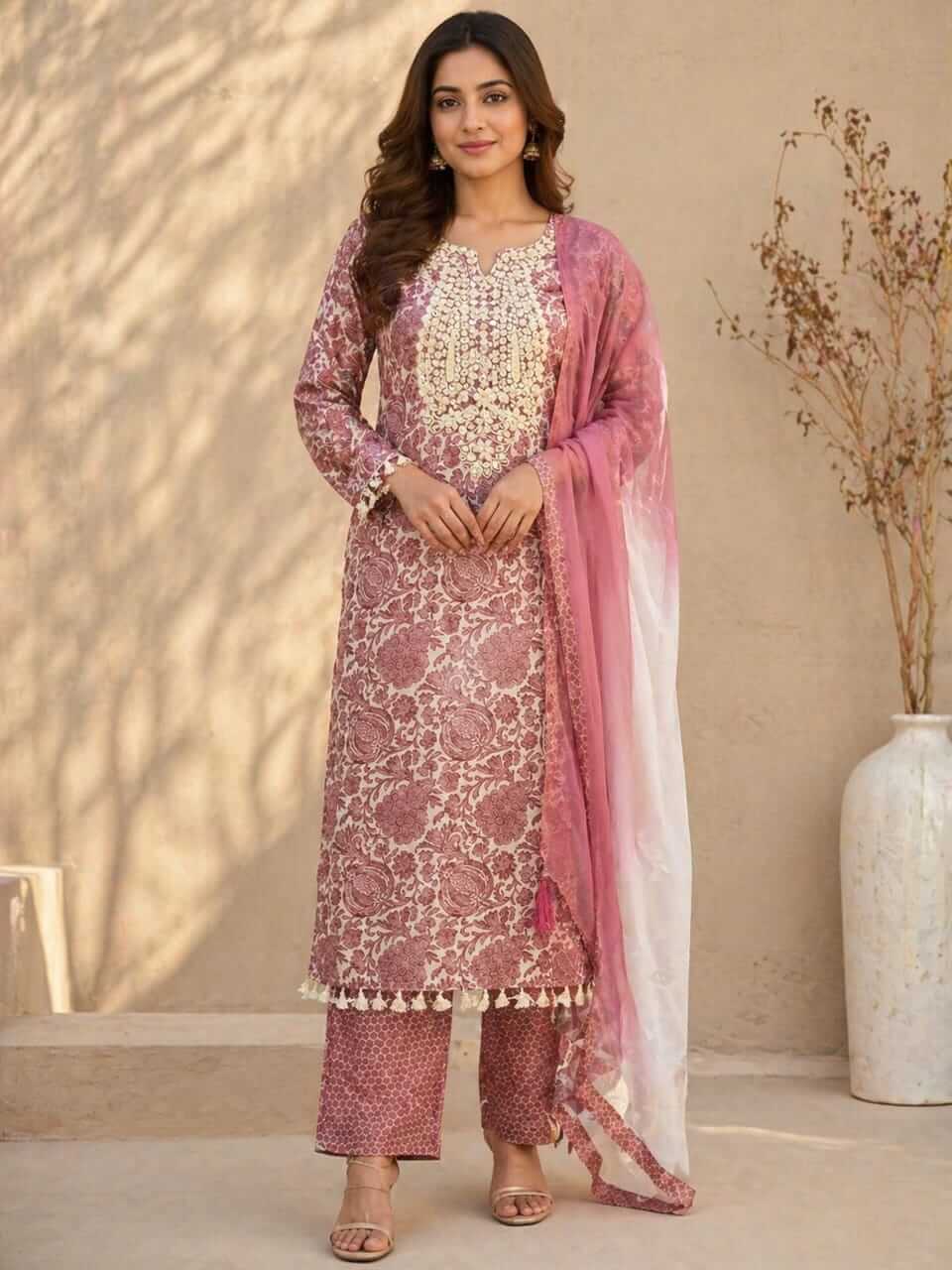 Cotton Kurta Set- Pink
