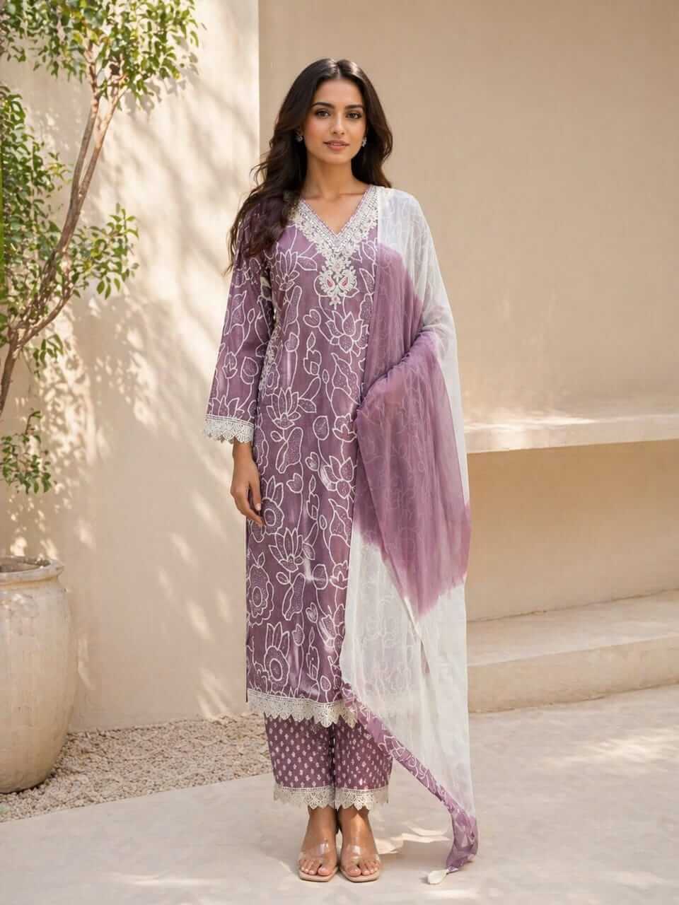 Cotton Kurta Set- Purple