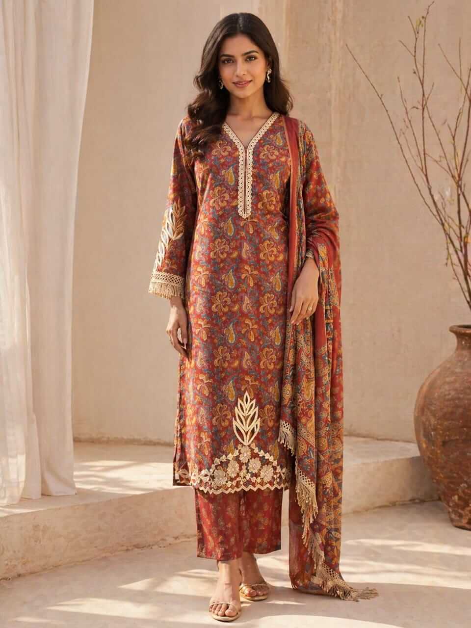 Cotton Kurta Set- Maroon