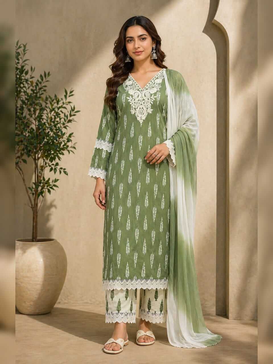 Cotton Kurta Set - Green