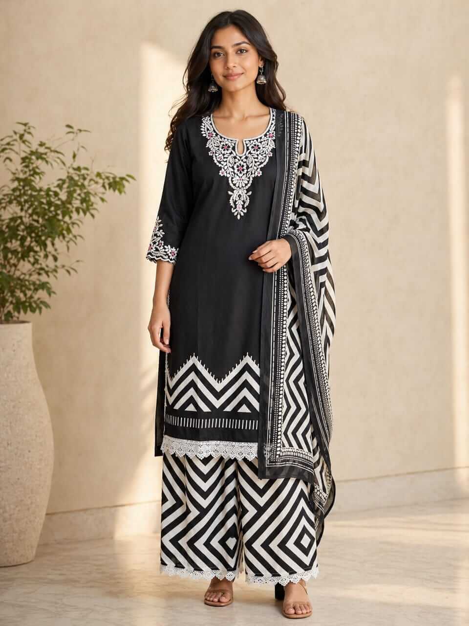 Cotton Kurta Set- Black