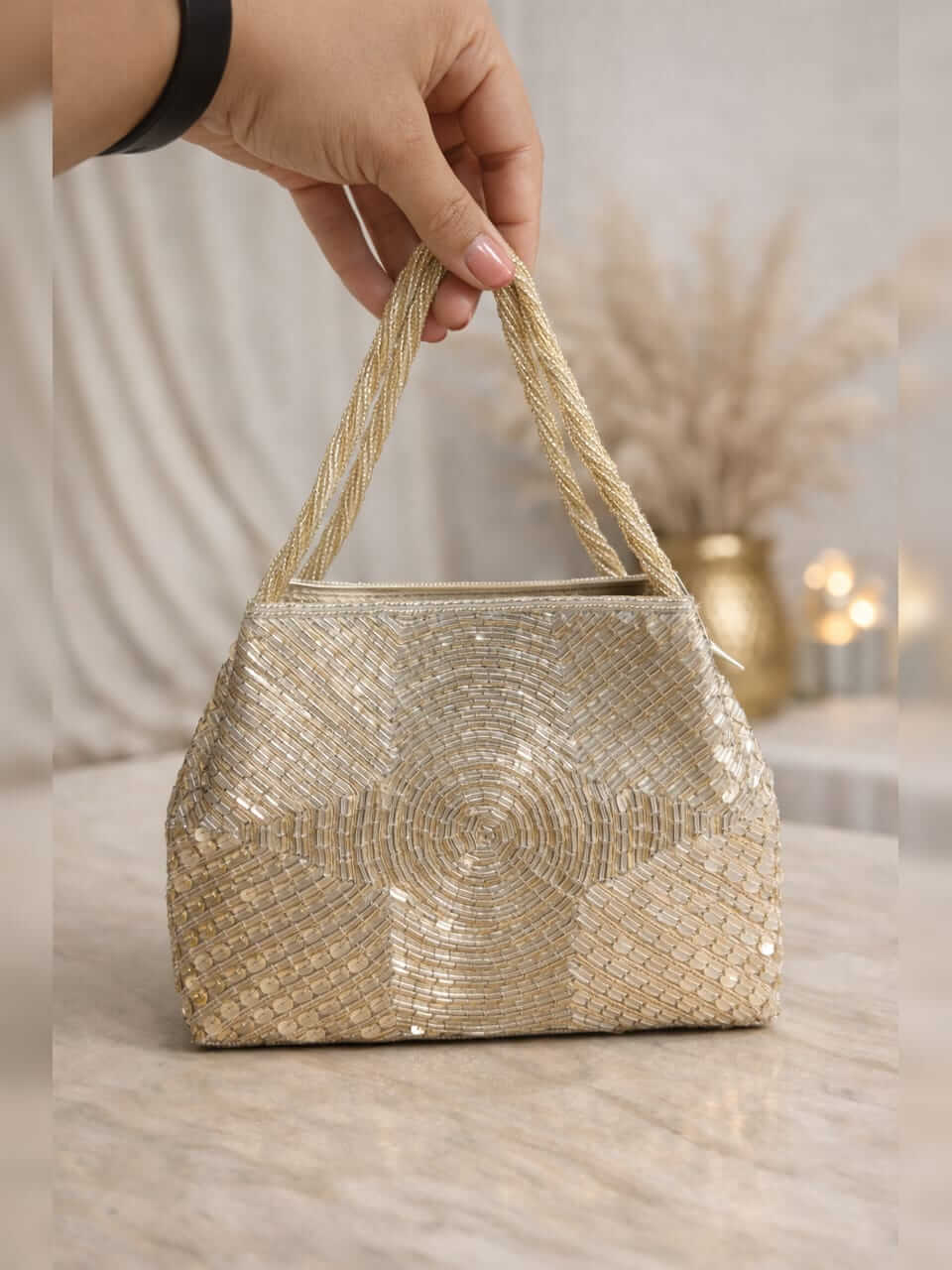 Metallic Trapeze Clutch