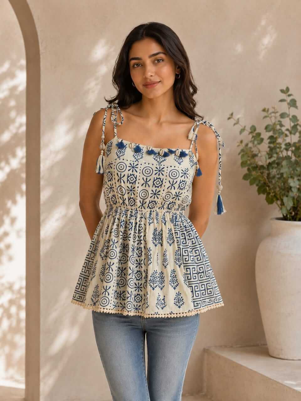 Cotton Spaghetti Top- Blue