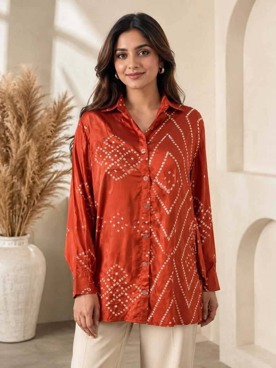 Bandhani Muslin Crepe Shirt