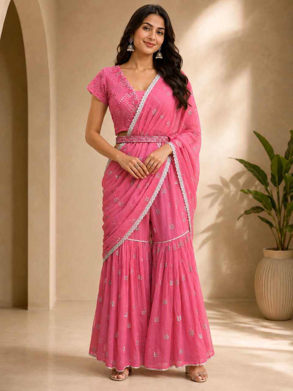 Ayna Pink Sharara Saree